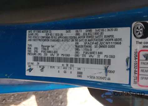 2012 Ford Fiesta Se from USA, damaged, VIN 3FADP4EJ2CM111968